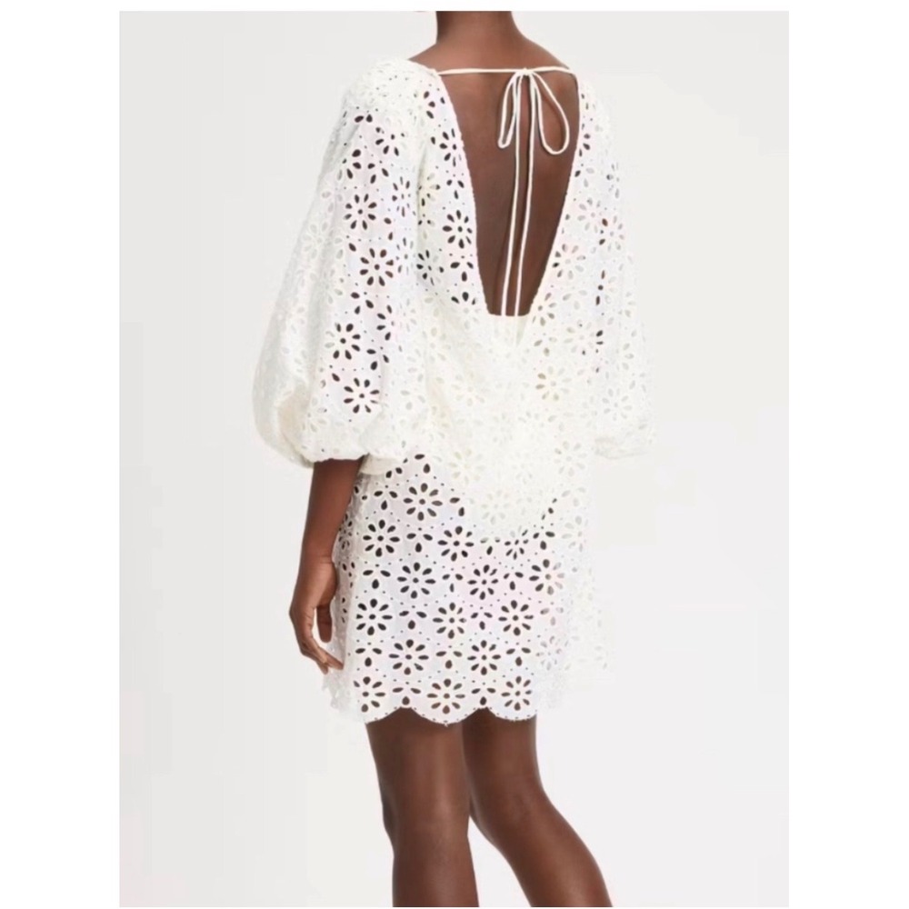 Kate Spade Eyelet Cover-Up Dress medium White NEW Balloon Sleeve Scalloped Boho
